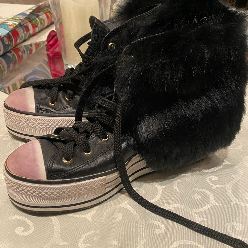 Rock and candy by ziti converse wedge shoes removable fur leather